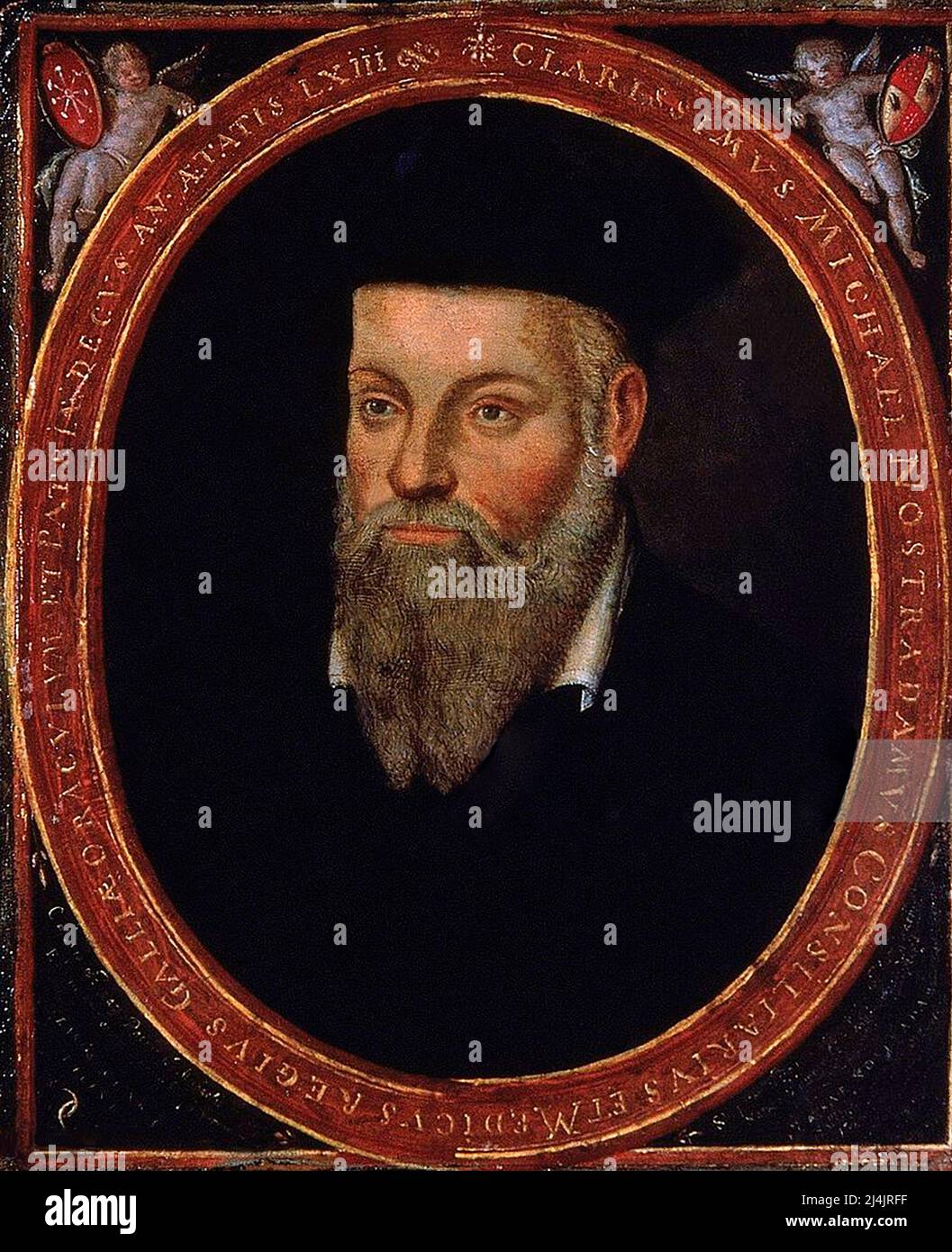 Il Ritratto di Michel de Nostredame (Nostradamus), una medicina del Rinascimento francese e astrologo, dipinto da suo figlio César de Nostredame. Foto Stock