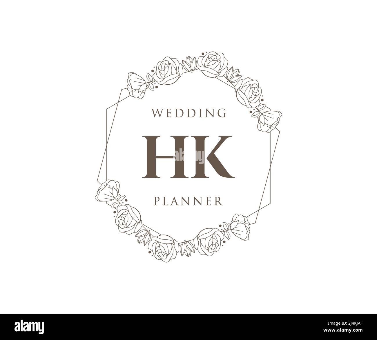 HK iniziali lettera Wedding monogramma collezione loghi, disegnati a mano moderno minimalista e modelli floreali per carte di invito, Salva la data, elegante Illustrazione Vettoriale