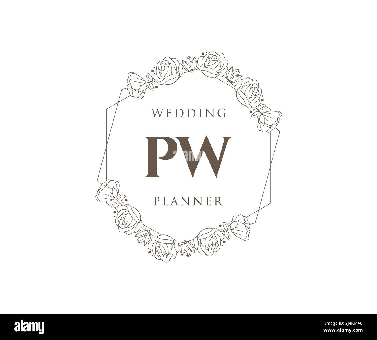 PW iniziali lettera matrimonio monogramma collezione loghi, disegnati a mano moderni minimalistici e modelli floreali per carte di invito, Salva la data, elegante Illustrazione Vettoriale