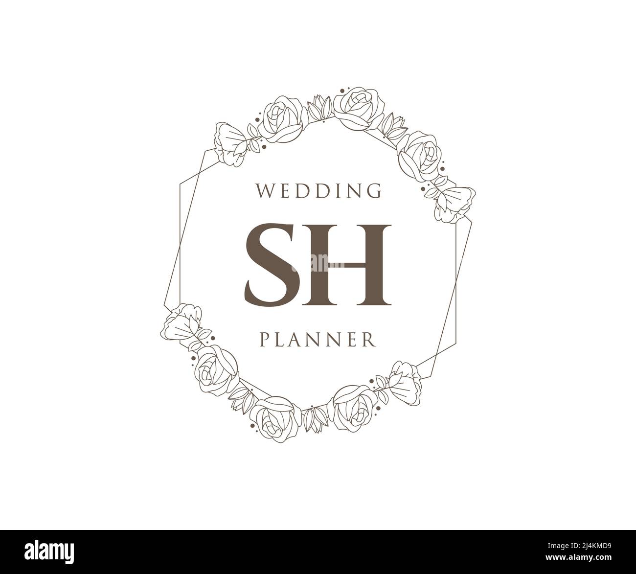 SH sigle lettera Wedding monogramma collezione loghi, disegnati a mano moderni minimalistici e modelli floreali per carte di invito, Salva la data, elegante Illustrazione Vettoriale