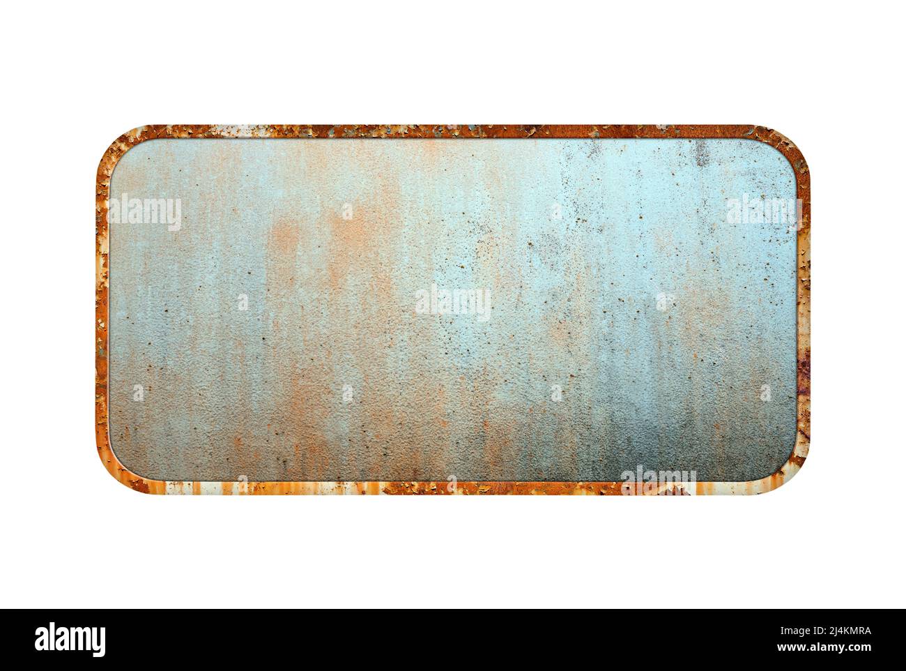 Vecchio segno di metallo arrugginito vuoto isolato su bianco con percorso di taglio Foto Stock