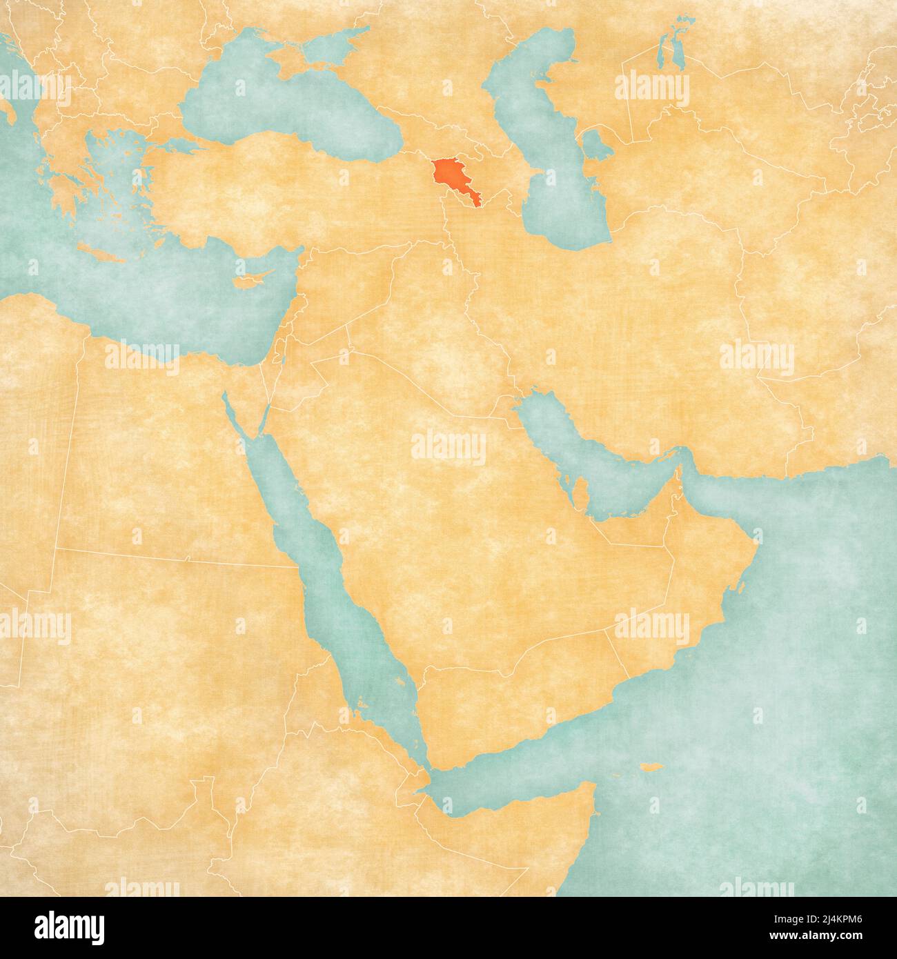 Armenia sulla mappa del Medio Oriente (Asia occidentale) in morbido grunge e vintage stile, come carta vecchia con acquerello pittura. Foto Stock