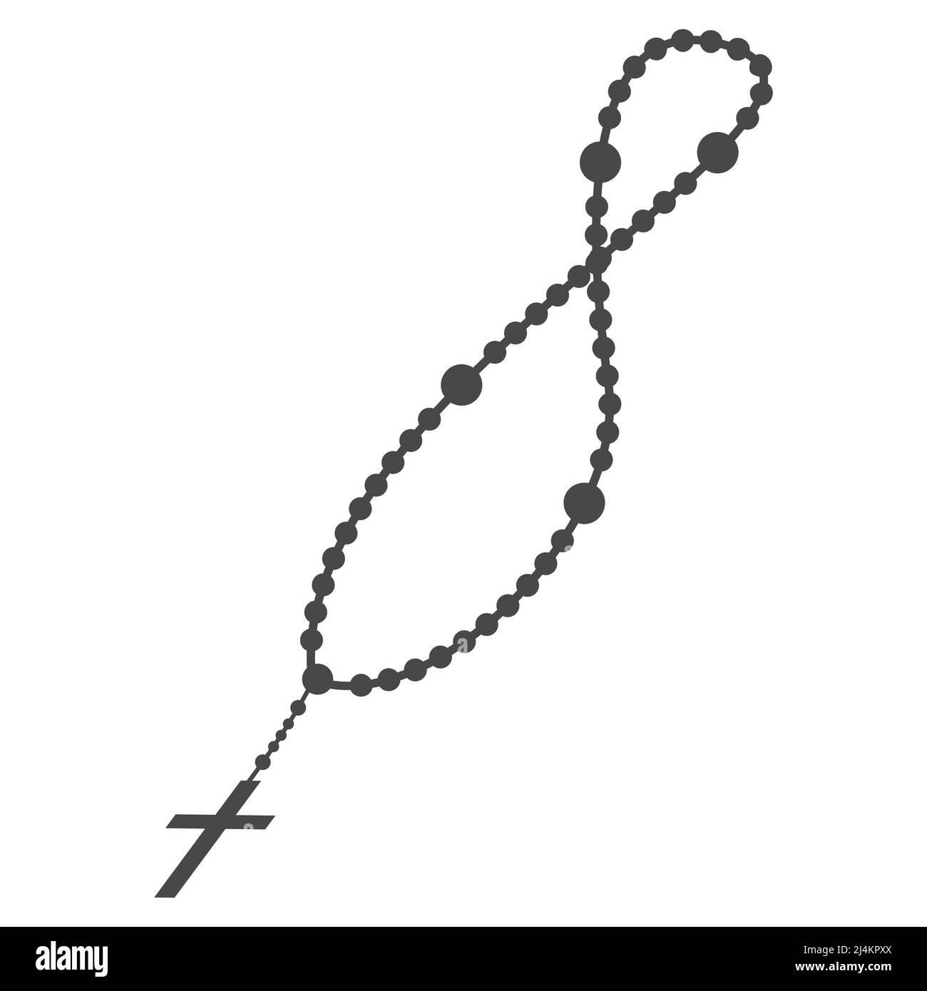 Rosary perline silhouette. Gioielli di preghiera per la meditazione. Cappelletto cattolico con croce. Simbolo di religione. Illustrazione vettoriale. Illustrazione Vettoriale