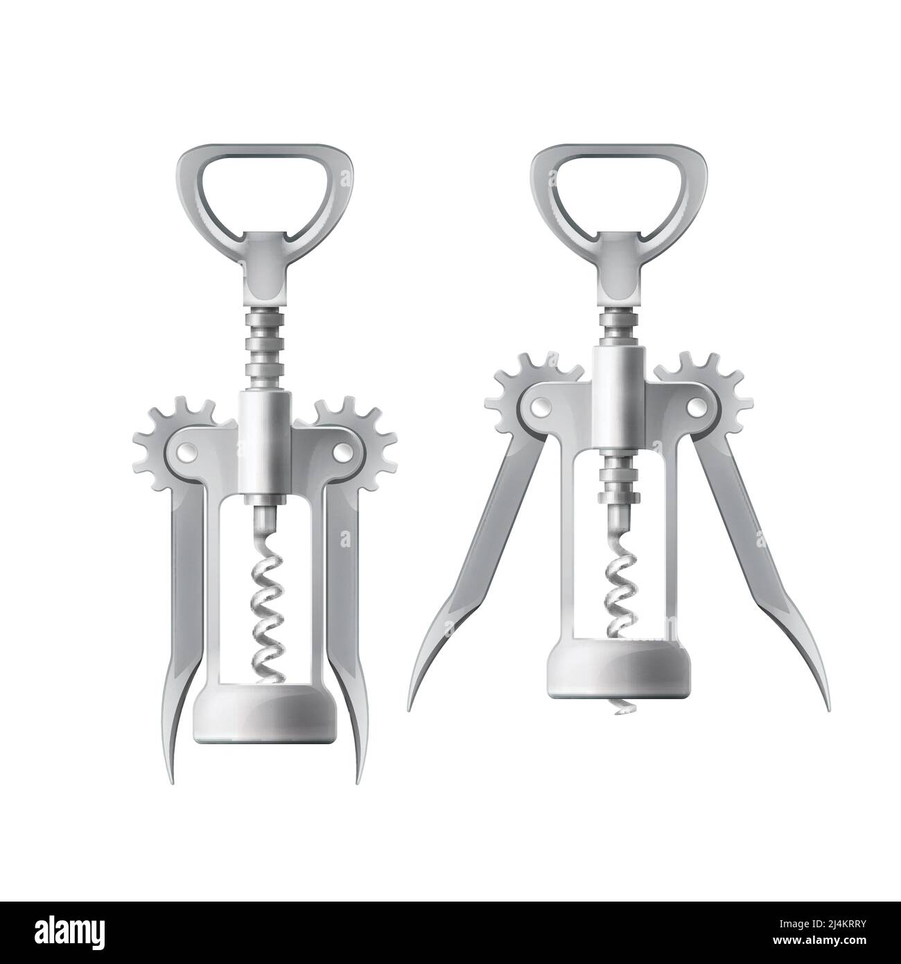 Cavatappi Vector ad ala metallica per l'apertura di bottiglie di vino, con leve e ingranaggi su fondo bianco Illustrazione Vettoriale Cavatappi Vector ad ala metallica per l'apertura di bottiglie di vino, con leve e ingranaggi su fondo bianco Illustrazione Vettoriale