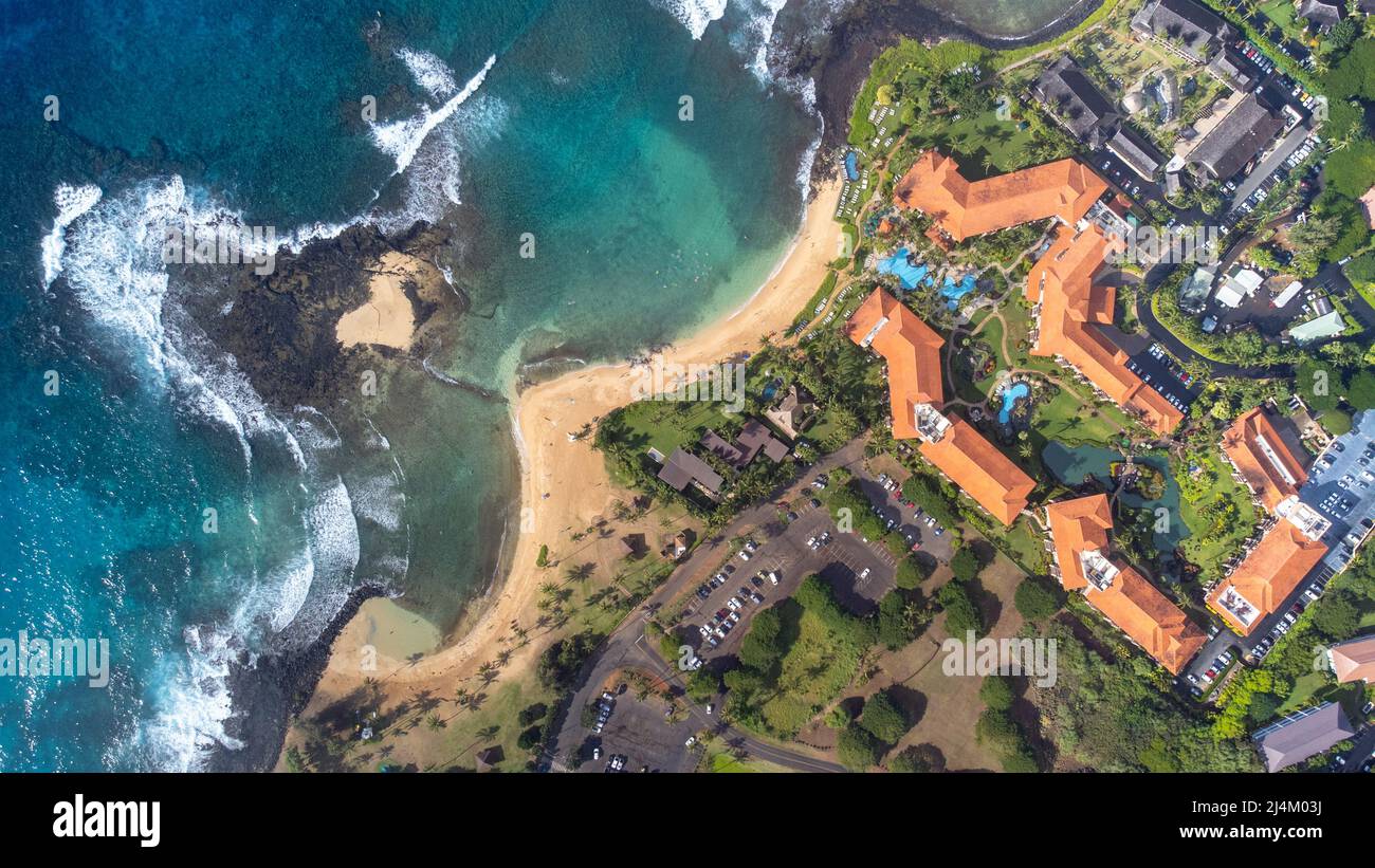 Poipu Beach, Marriott's Waiohai Beach Club, Marriott Vacation Club, Koloa, Kauai, Hawaii Foto Stock