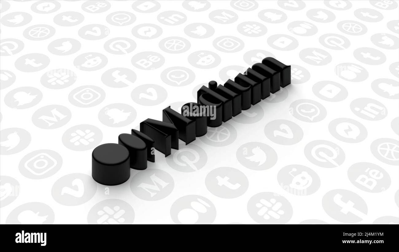 Particelle nere che compongono il logo di Medium. Motion.il logo della piattaforma editoriale on-line americana sviluppato che è composto di piccolo nero Foto Stock