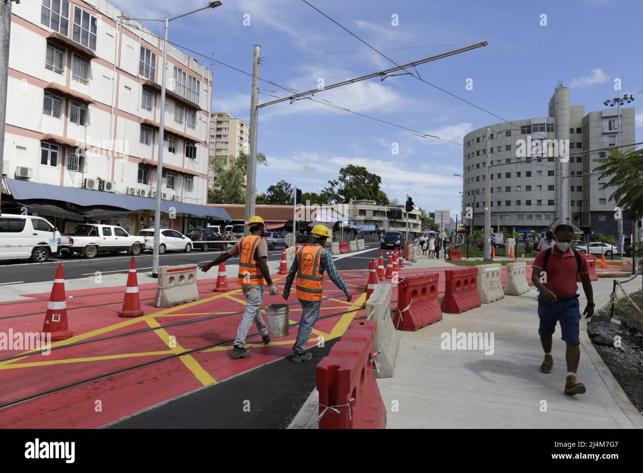 La fase 2 dello sviluppo della rete Metro Express copre 12,6 km di pista che collegherà Rose Hill a Curepipe fino a Jan Palach Sud Foto Stock