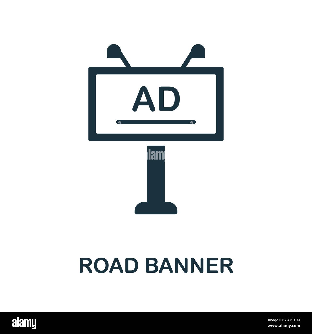 Icona Road Banner flat. Segno colorato dell'elemento dalla collezione di pubblicità esterna. Segno dell'icona della bandiera della strada piatta per il disegno di fotoricettore, infographics e più. Illustrazione Vettoriale