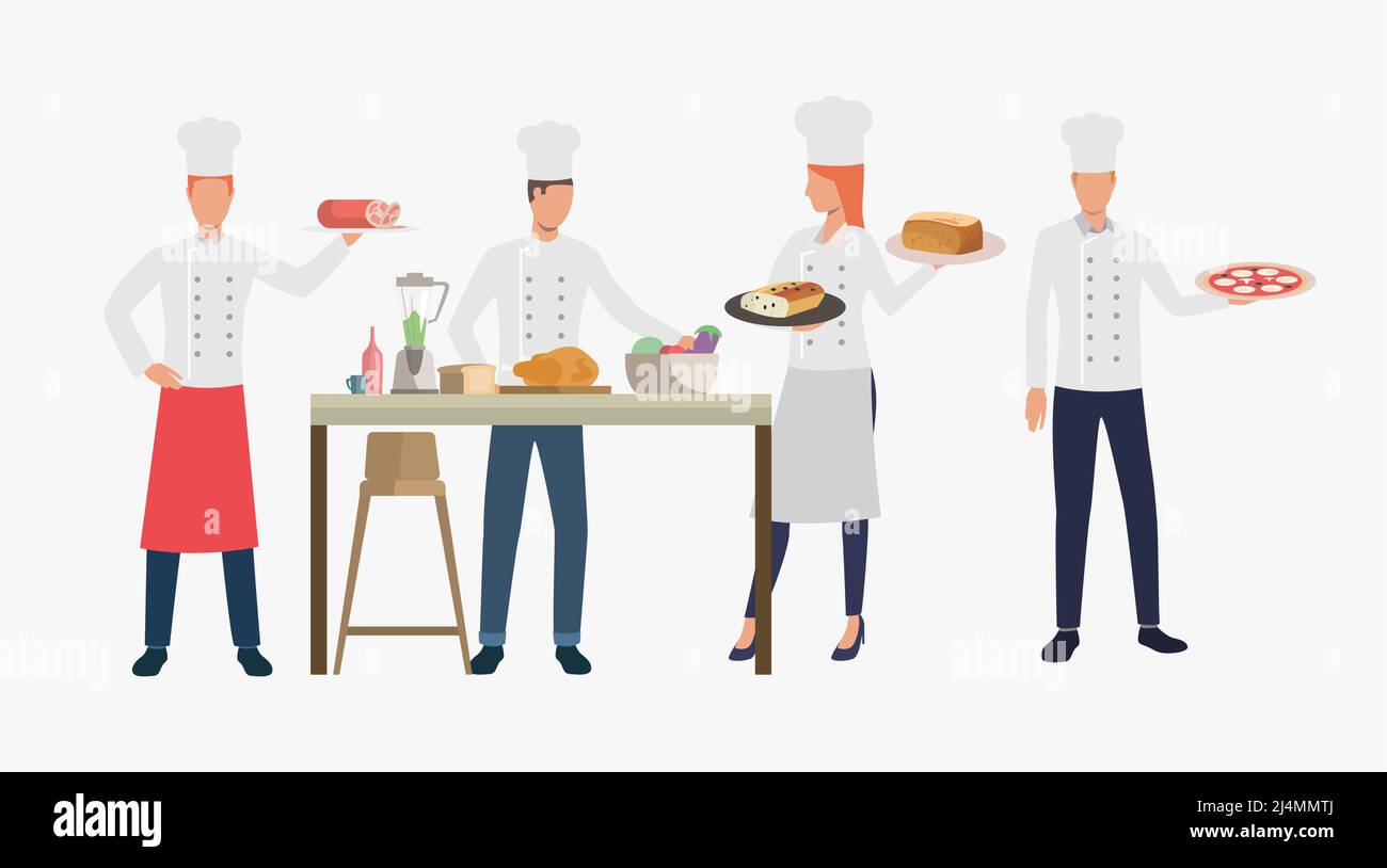 Cucina cucina piatti in cucina ristorante. Cena, cucina, concetto di cibo. L'illustrazione vettoriale può essere usata per gli argomenti come il catering, culinario, cucinando Illustrazione Vettoriale