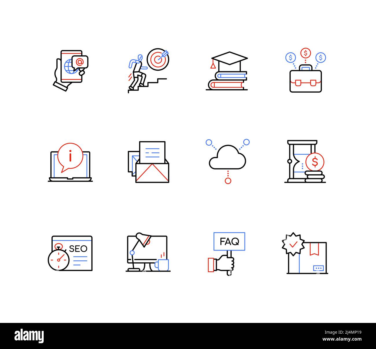 Lavoro e comunicazione online - icone di stile di design della linea Illustrazione Vettoriale