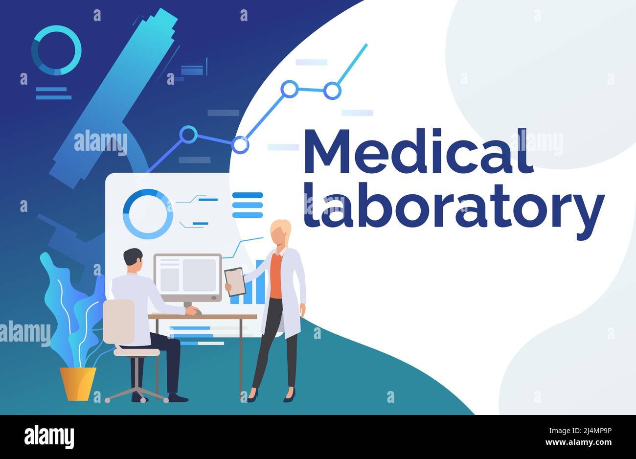 Personale medico che esamina i dati sull'illustrazione vettoriale del monitor. Ricerca, test medico, analisi scientifica. Concetto di laboratorio medico. Desiderio creativo Illustrazione Vettoriale
