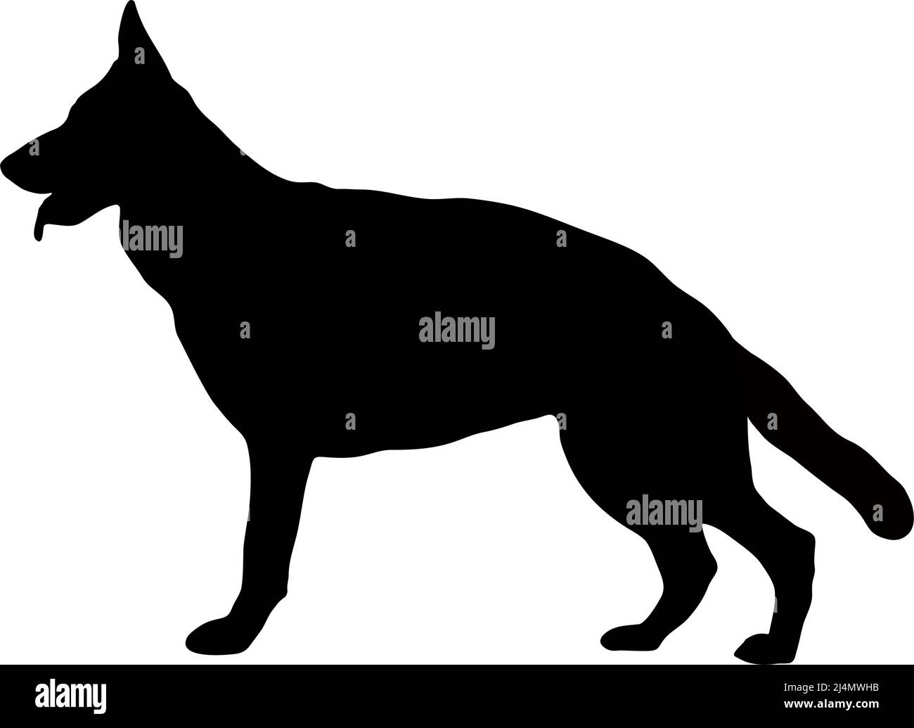 Silhouette nera di un cane su sfondo bianco. Immagine vettoriale. Illustrazione Vettoriale