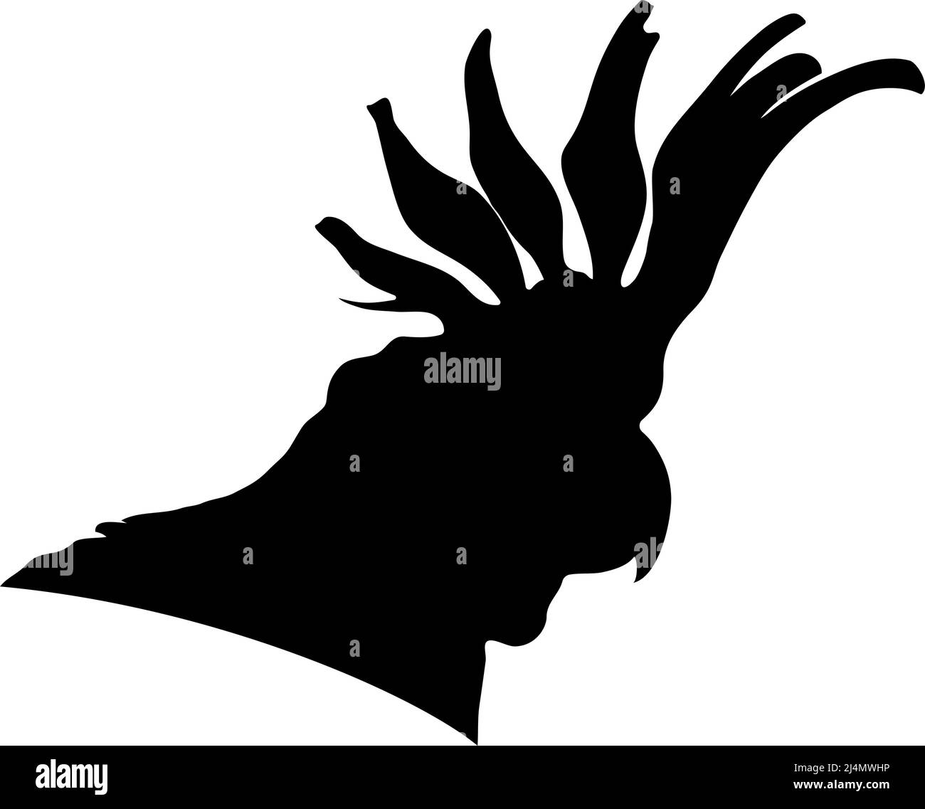 Silhouette nera di un pappagallo su sfondo bianco. Immagine vettoriale. Illustrazione Vettoriale