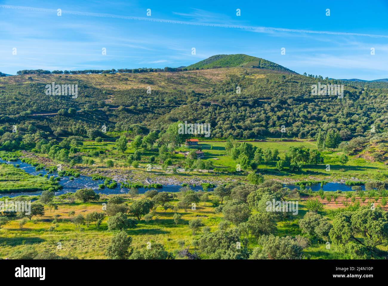 Paesaggio del fiume Alagon in Spagna Foto Stock