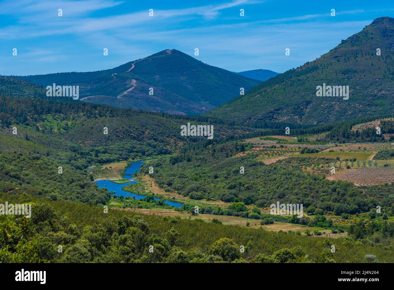 Paesaggio del fiume Alagon in Spagna Foto Stock