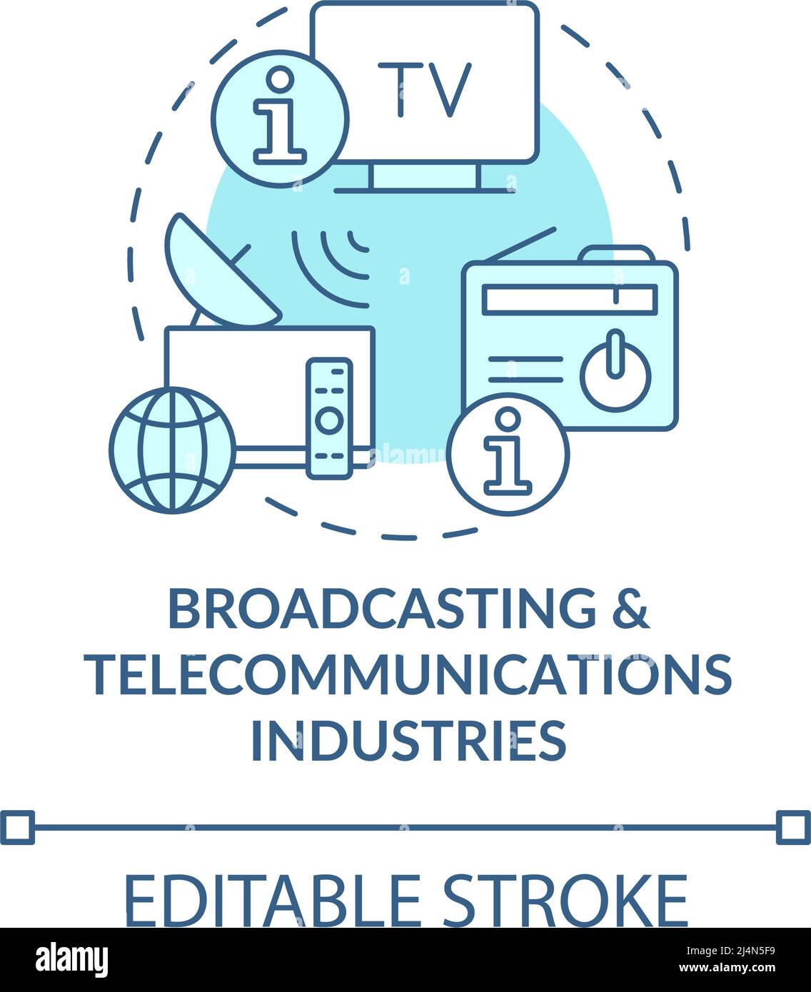 Icona del concetto di turchese per le industrie della radiodiffusione e delle telecomunicazioni Illustrazione Vettoriale