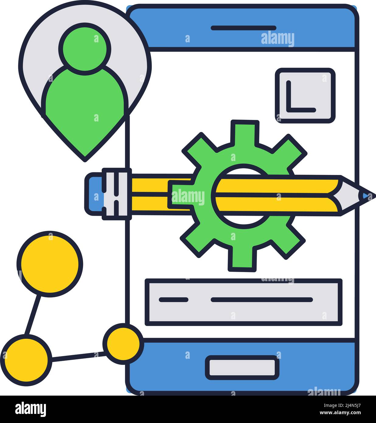 Sviluppo di applicazioni mobili con icone vettoriali di elaborazione algoritmo Illustrazione Vettoriale