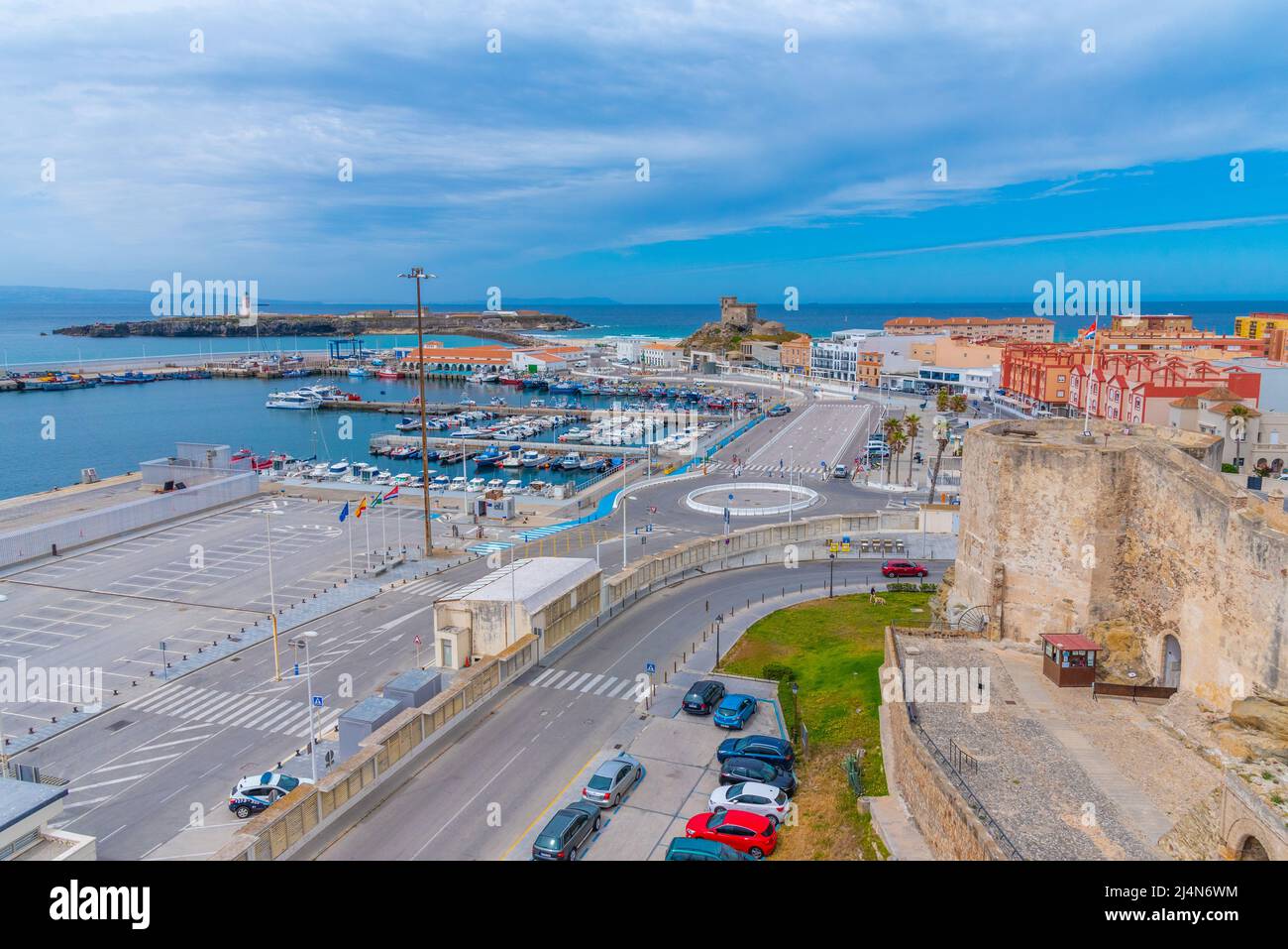 Veduta aerea del porto di Tarifa, Spagna Foto Stock