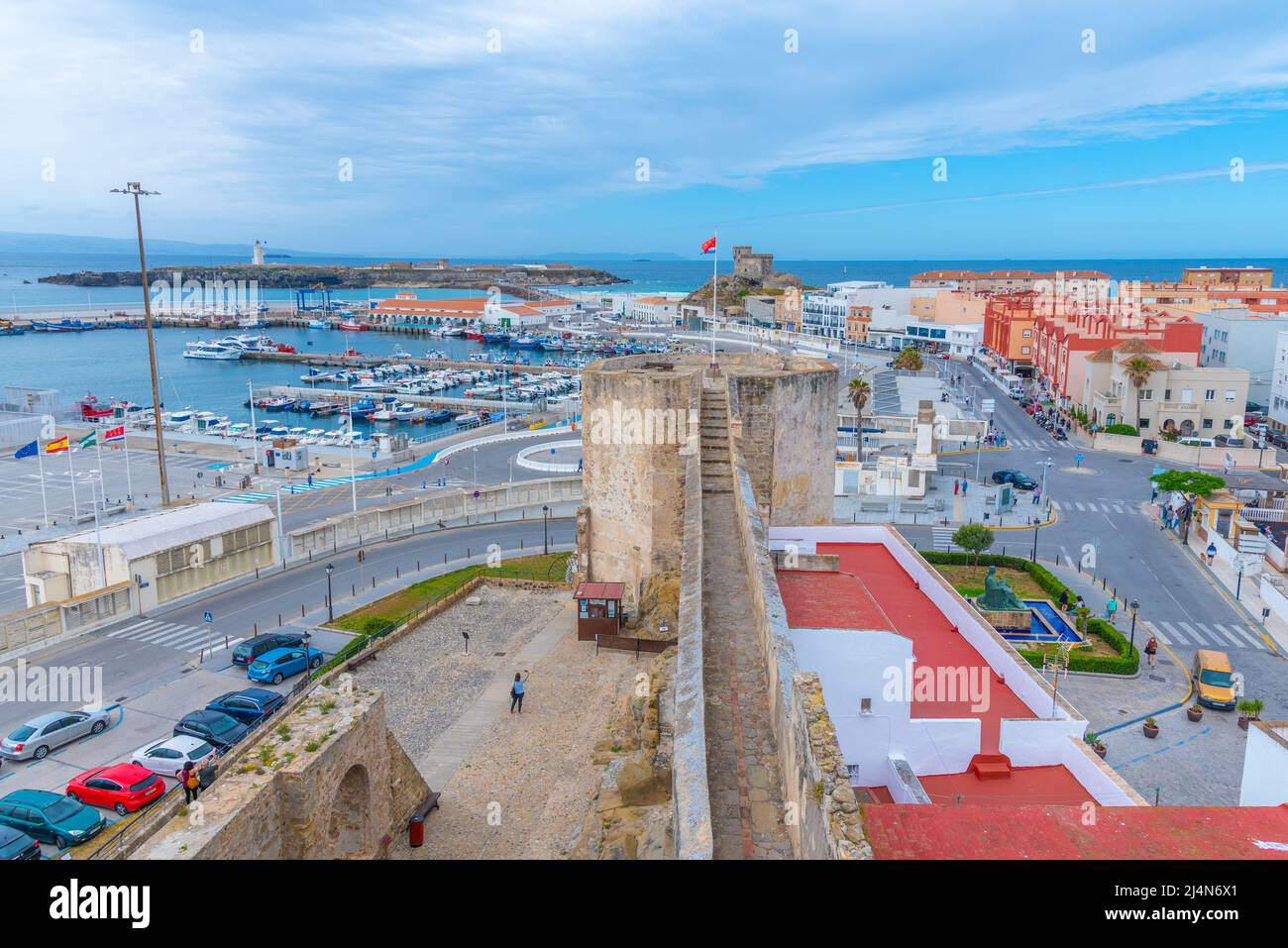 Veduta aerea del porto di Tarifa, Spagna Foto Stock