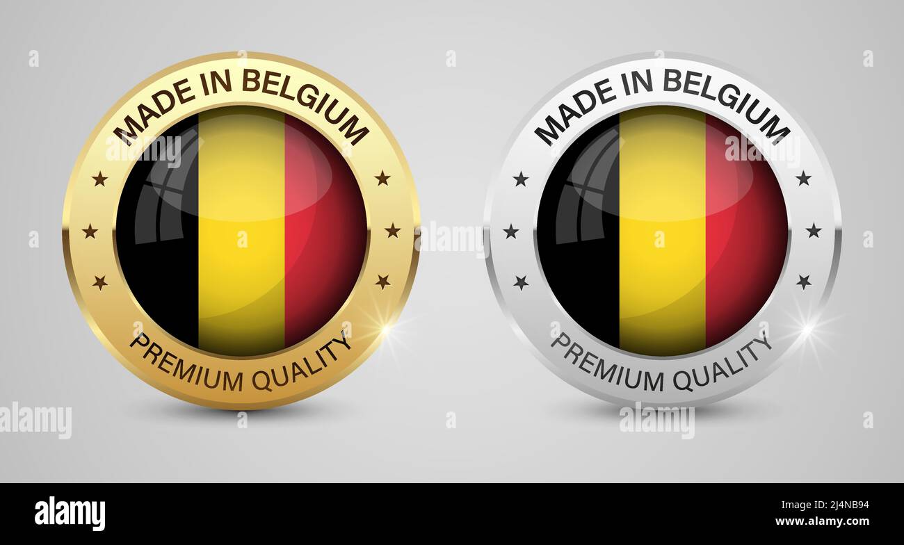Set di grafici ed etichette Made in Belgium. Alcuni elementi di impatto per l'uso che si desidera fare di esso. Illustrazione Vettoriale