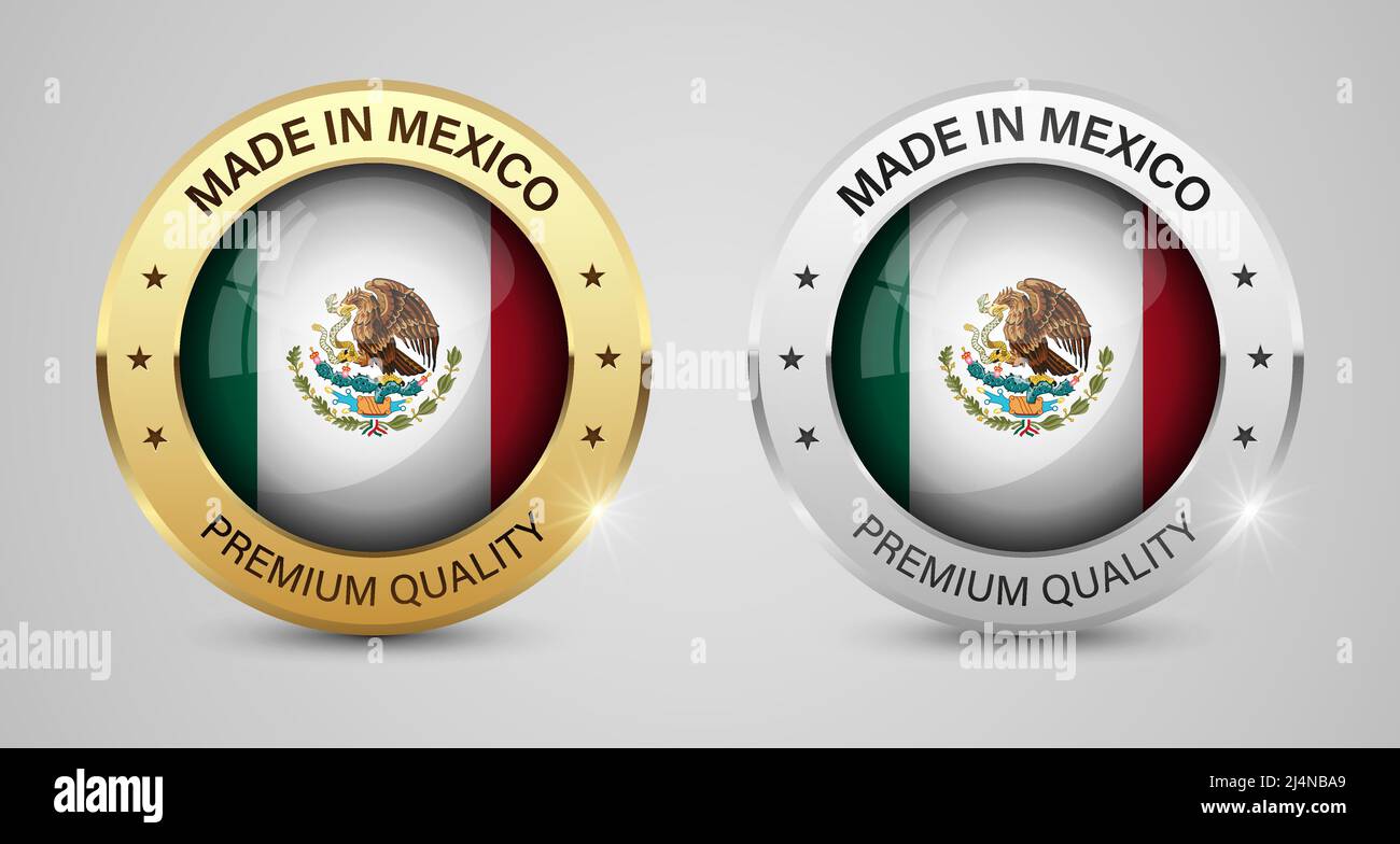Set di etichette e grafica Made in Mexico. Alcuni elementi di impatto per l'uso che si desidera fare di esso. Illustrazione Vettoriale
