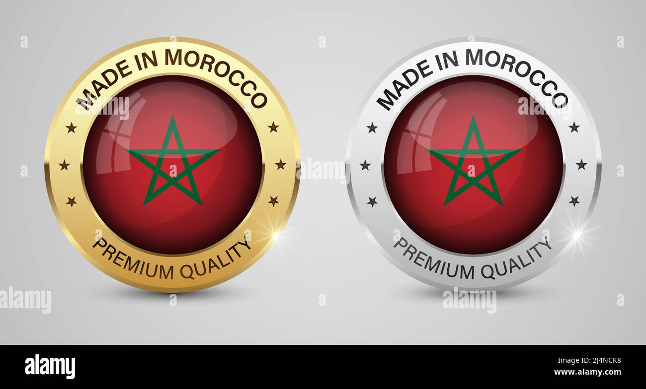 Realizzato in Marocco, set di etichette e grafica. Alcuni elementi di impatto per l'uso che si desidera fare di esso. Illustrazione Vettoriale