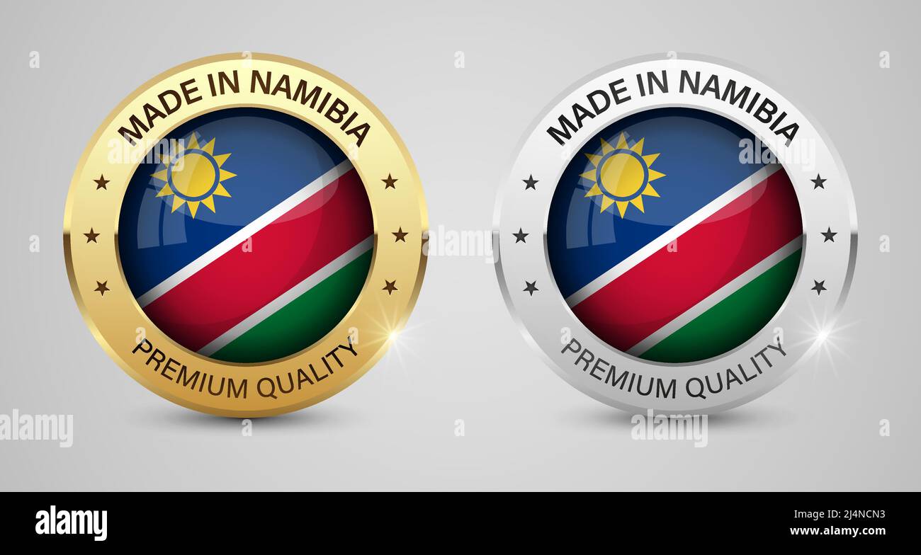 Realizzato in set di etichette e grafica Namibia. Alcuni elementi di impatto per l'uso che si desidera fare di esso. Illustrazione Vettoriale