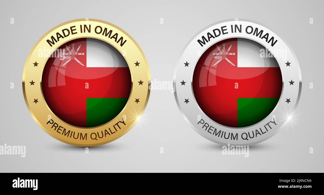 Realizzato in set di etichette e grafica Oman. Alcuni elementi di impatto per l'uso che si desidera fare di esso. Illustrazione Vettoriale
