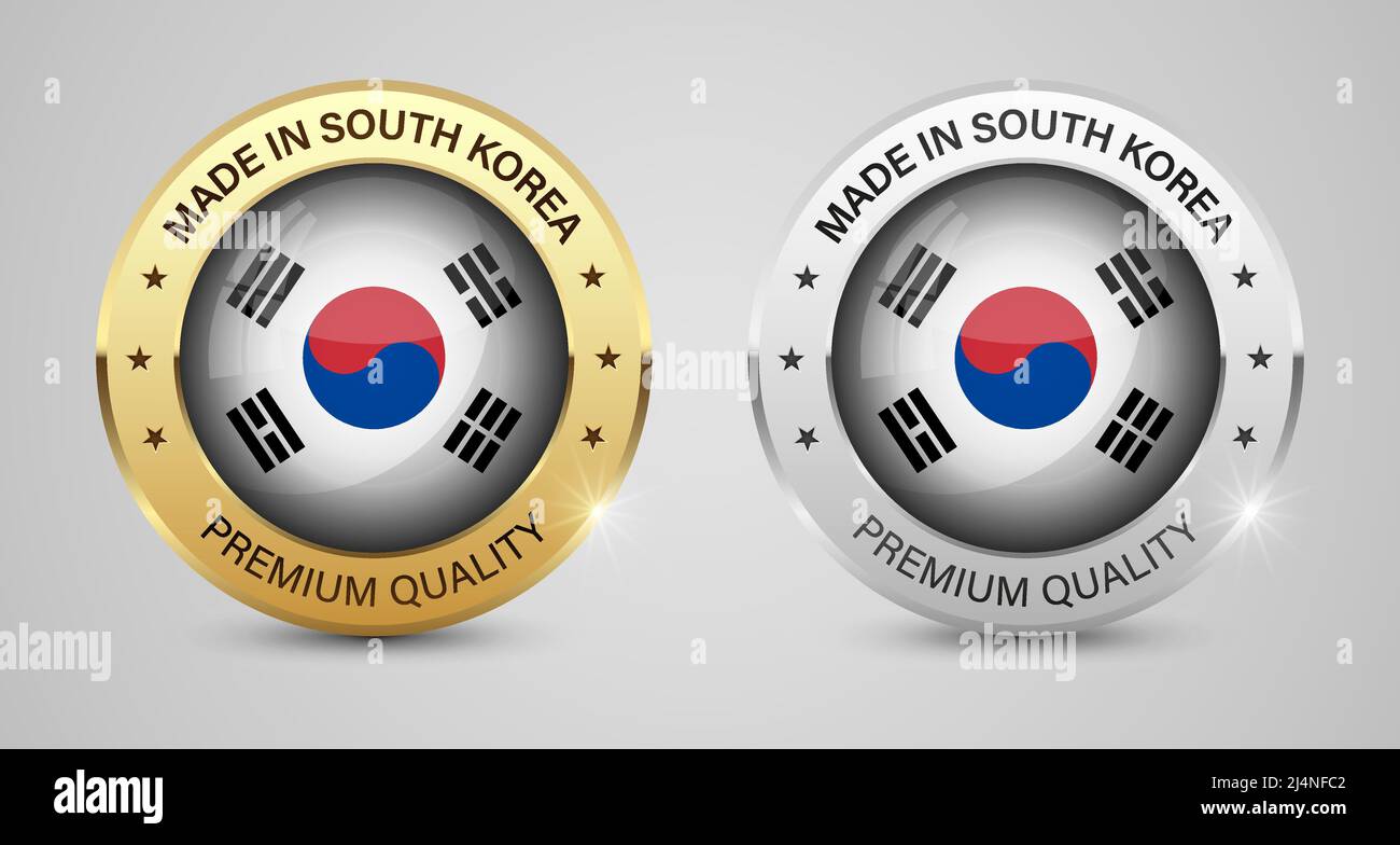 Realizzato in set di etichette e grafica southkorea. Alcuni elementi di impatto per l'uso che si desidera fare di esso. Illustrazione Vettoriale