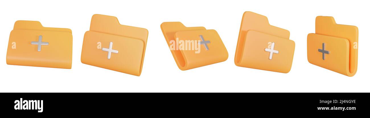 3d cartella di rendering impostata su sfondo bianco. Concetto di gestione dei file. Stile di gestione aziendale. Foto Stock