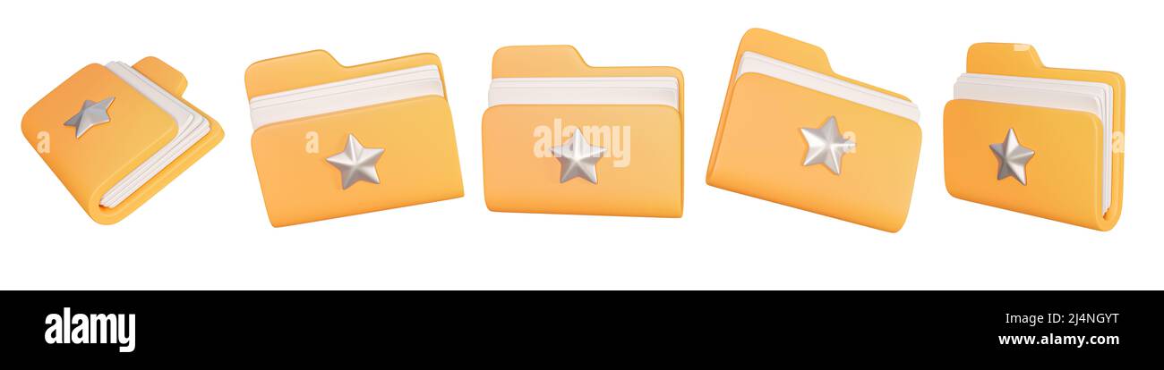 3d cartella di rendering con i documenti impostati. Concetto di gestione dei file. Cartella con documenti su sfondo bianco. Foto Stock