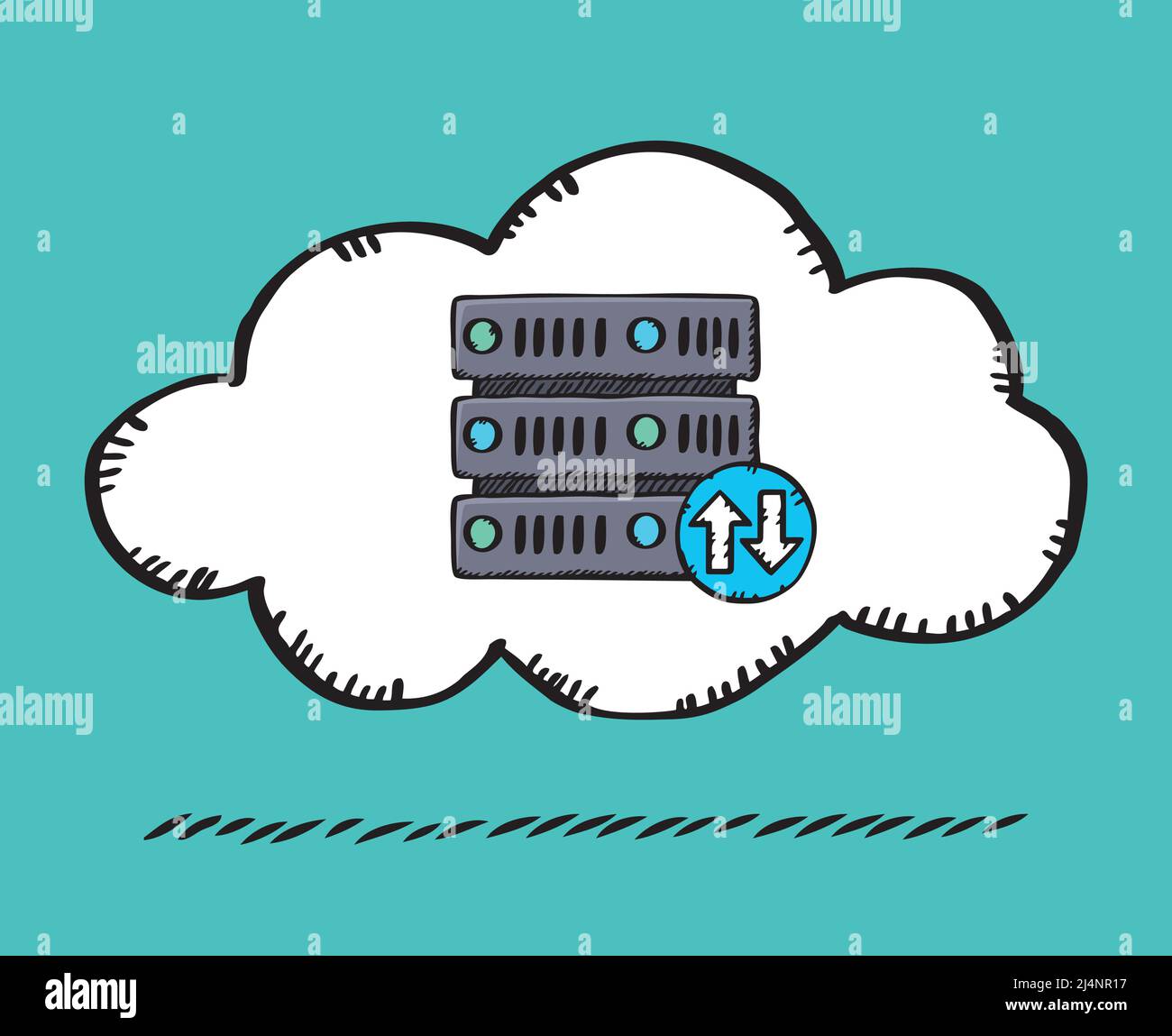 Illustrazione vettoriale di un server cloud. Illustrazione dello stile di schizzo. Illustrazione Vettoriale