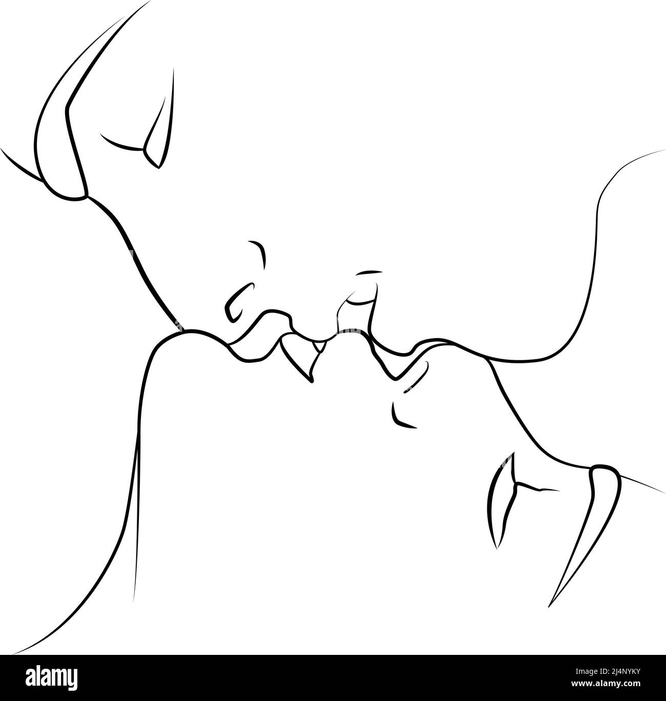 Un bacio. La faccia è una linea. Coppia baciante. Astratto, arte moderna disegno di una singola linea per l'uso nel design. Illustrazione Vettoriale