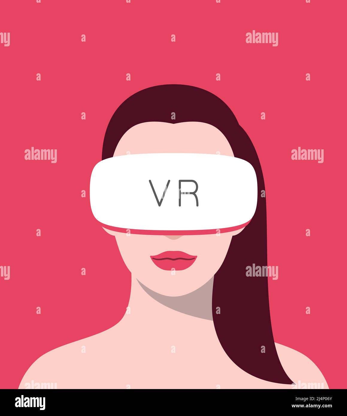 Beauty girl indossa occhiali per realtà virtuale. Vista frontale, giochi, illustrazione vettoriale Illustrazione Vettoriale