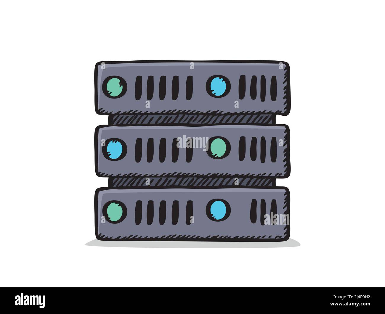 Immagine vettoriale dell'icona di un server. Illustrazione dello stile di schizzo. Illustrazione Vettoriale