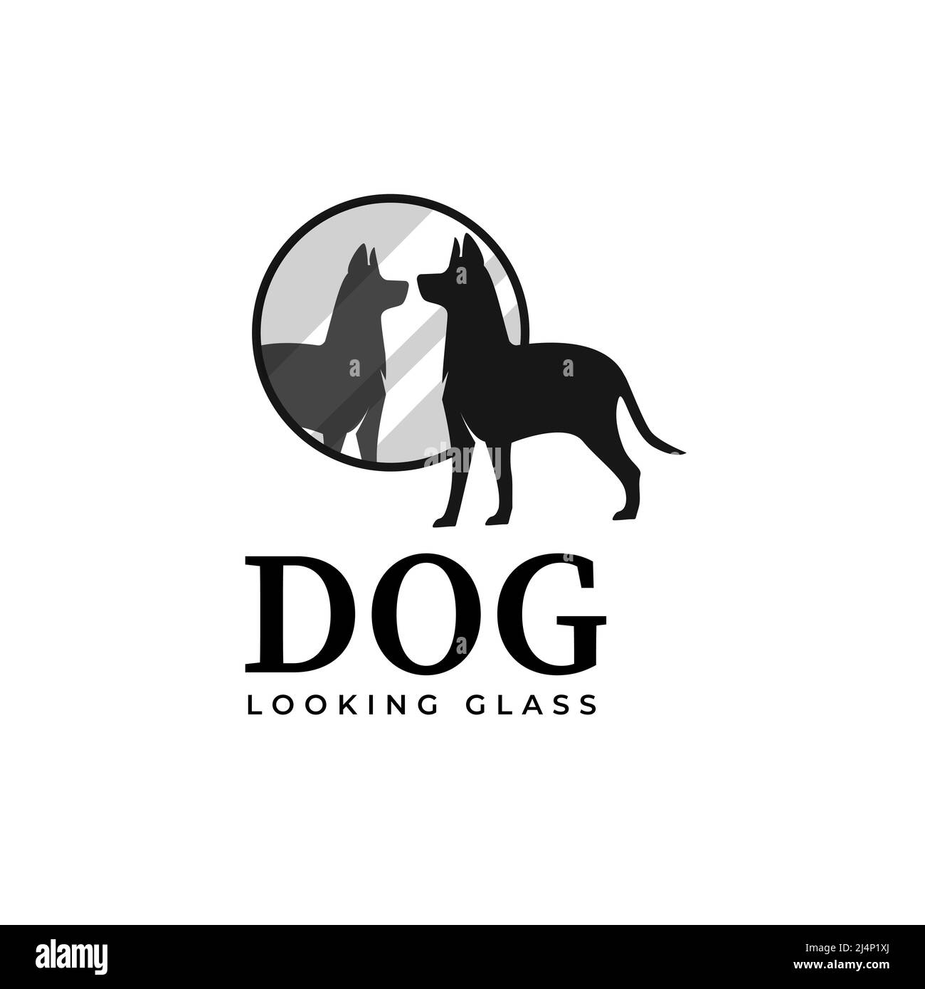 Silhouette illustrazione di curioso cane guardando nello specchio, immagine di un cane nel disegno vettoriale specchio Illustrazione Vettoriale