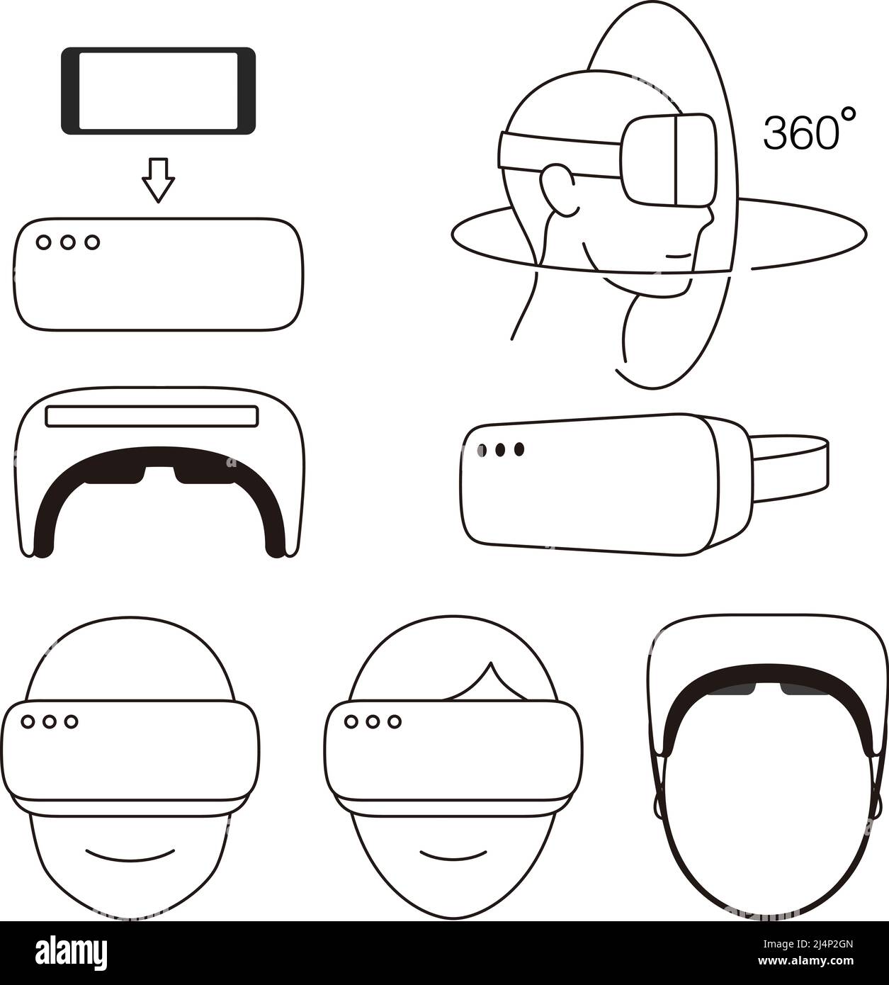 Occhiali per realtà virtuale set di icone. Illustrazione vettoriale Illustrazione Vettoriale