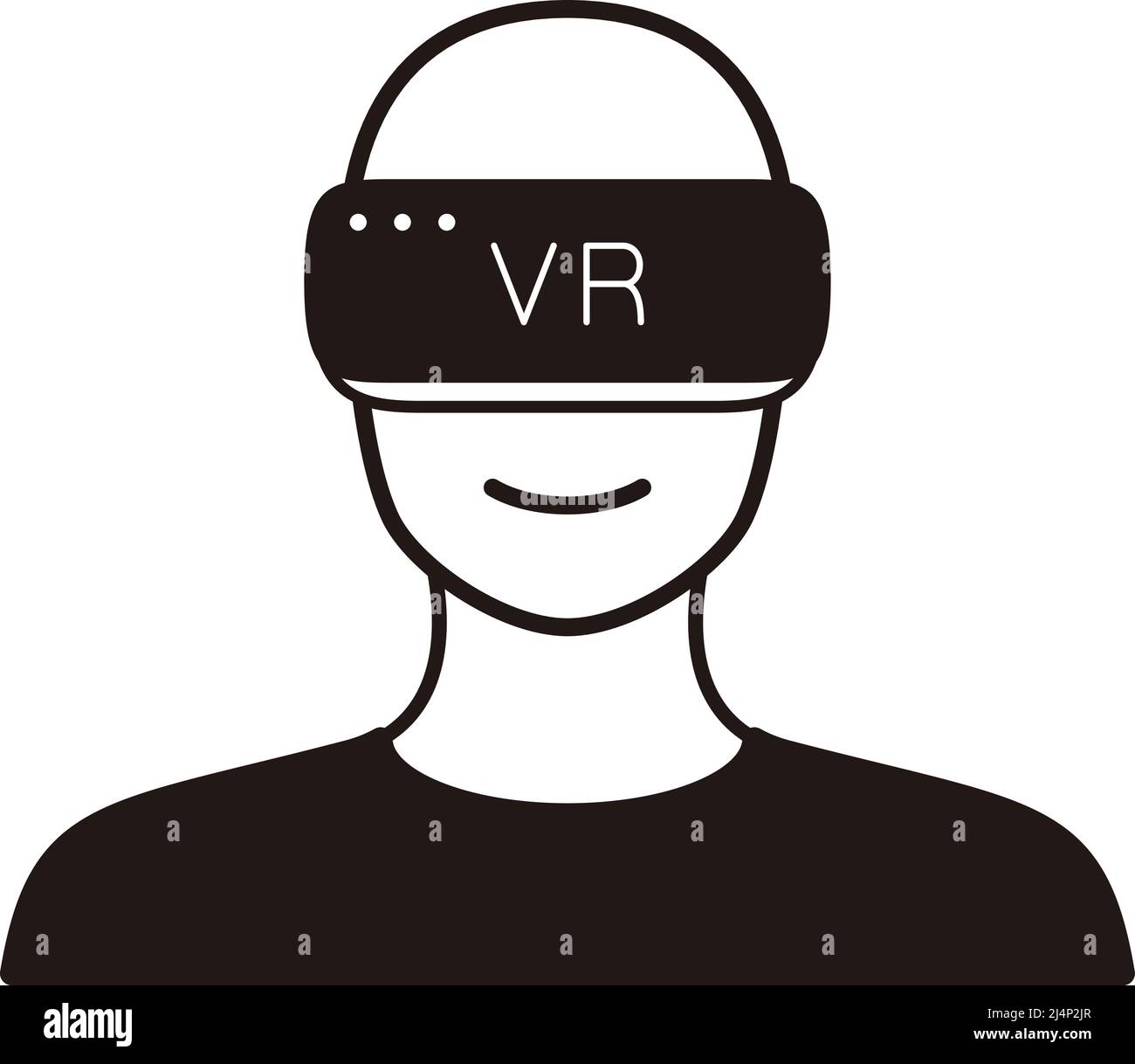 Uomo che indossa occhiali per realtà virtuale. Vista frontale, giochi, illustrazione vettoriale Illustrazione Vettoriale