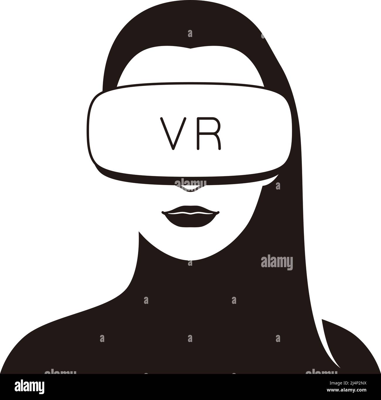 Beauty girl indossa occhiali per realtà virtuale. Vista frontale, giochi, illustrazione vettoriale Illustrazione Vettoriale