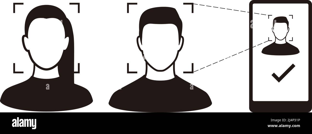 Face ID, icone concettuali del sistema di riconoscimento facciale, identificazione biometrica, verifica personale, semplice illustrazione vettoriale Illustrazione Vettoriale