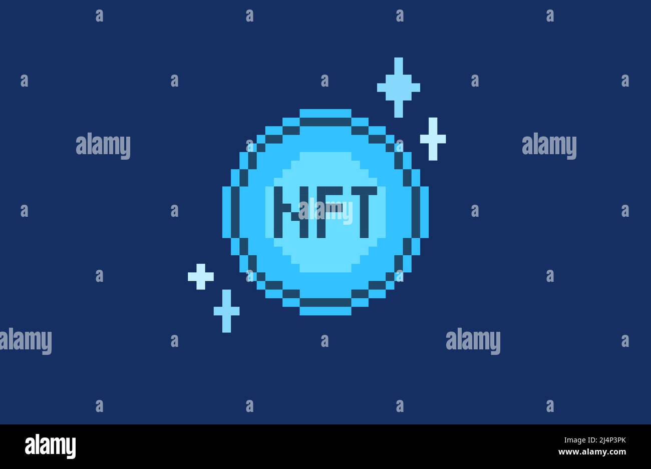 NFT Crypto Coin pixel design. Gettone non fungibile, icona 8bit di colore blu. Grafica e risorse della valuta Crypto, prova del proprio concetto. Illustrazione Vettoriale