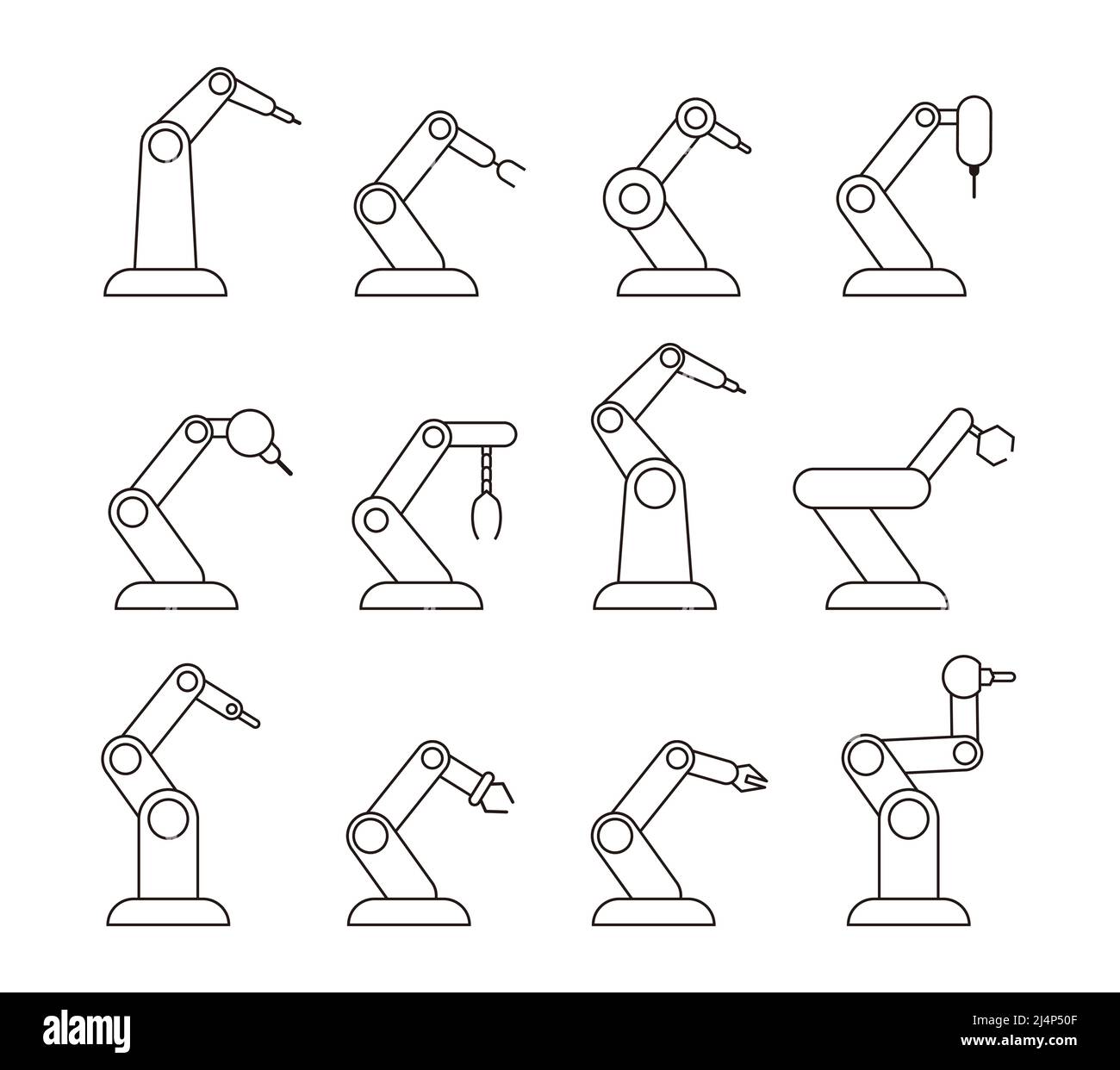 icone del braccio della macchina robot, illustrazione vettoriale Illustrazione Vettoriale