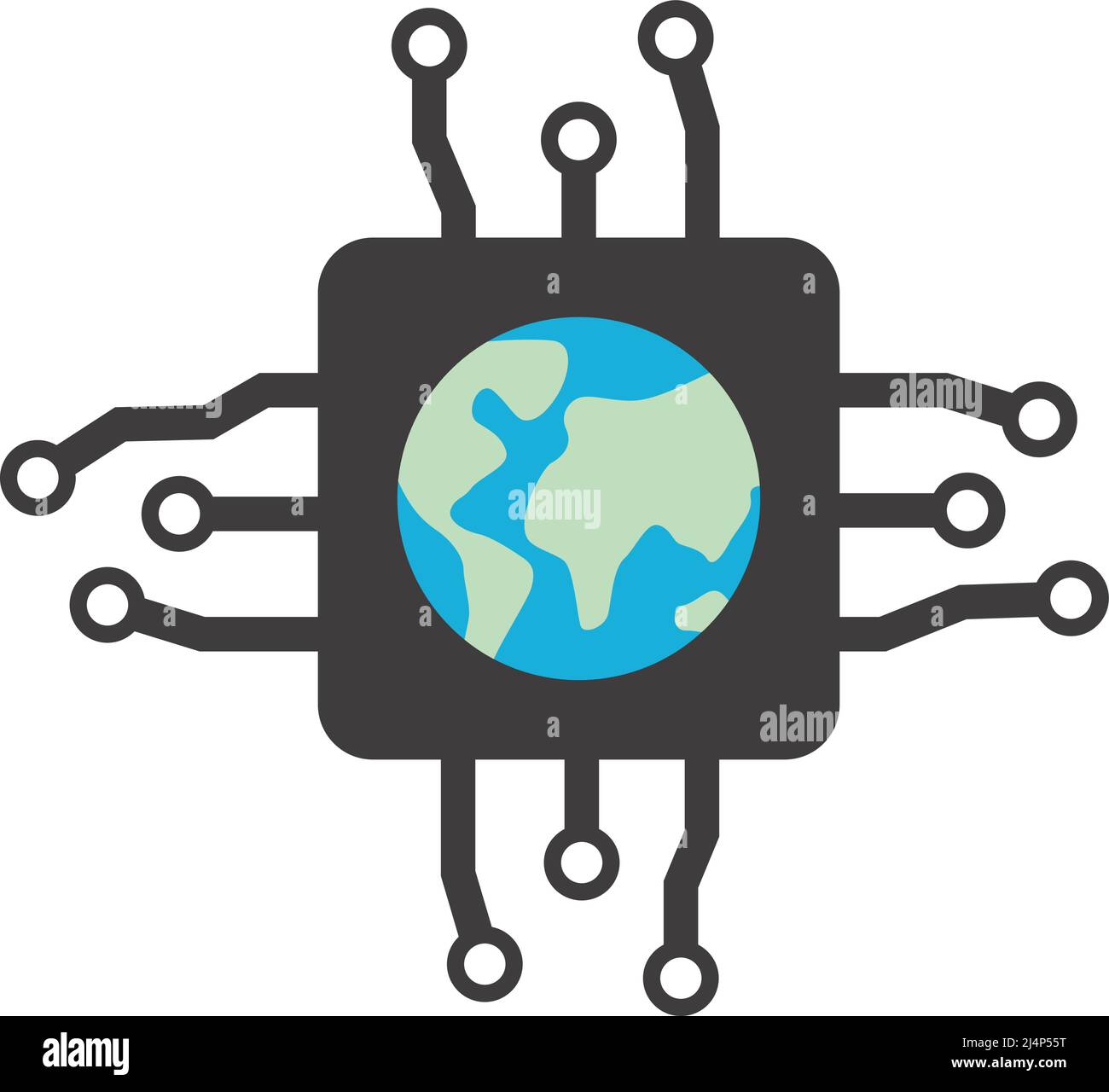Terra al centro del circuito stampato, terra intelligenza artificiale futuro Illustrazione Vettoriale