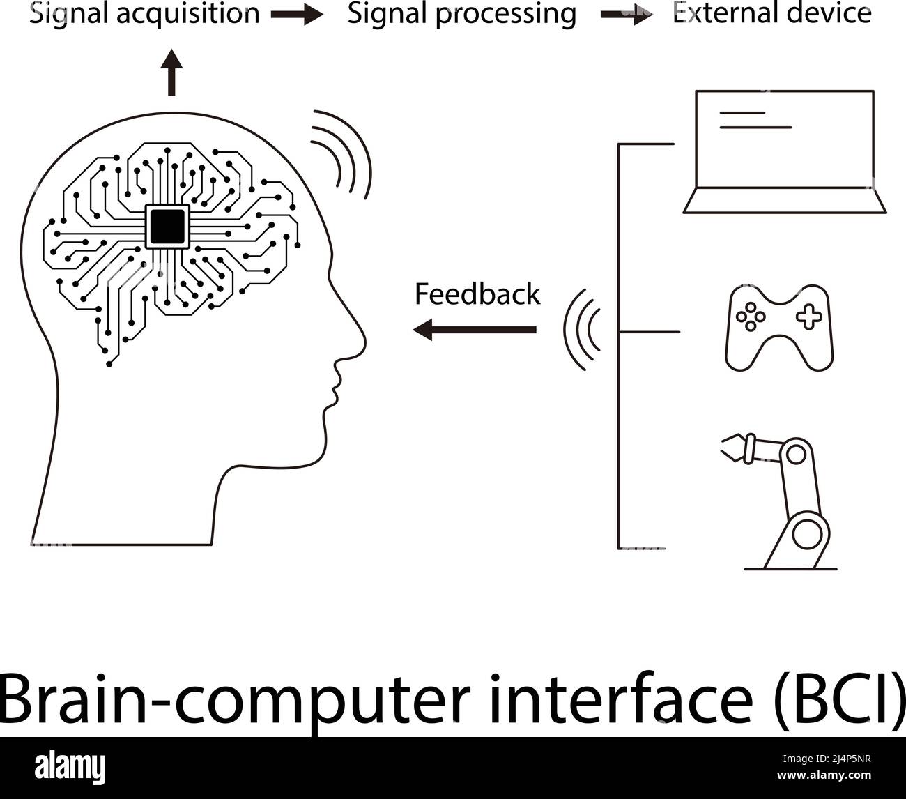 Cervello umano, schede madri, concetto di chip e intelligenza artificiale e interfaccia neurale e cervello-computer. Illustrazione Vettoriale