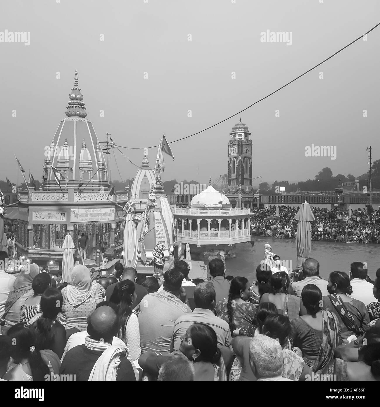 Haridwar, India, 02 2021 ottobre - Har Ki Pauri è un famoso ghat sulle rive del Gange in Haridwar, India, tempio indiano sulle rive del Gange, Foto Stock
