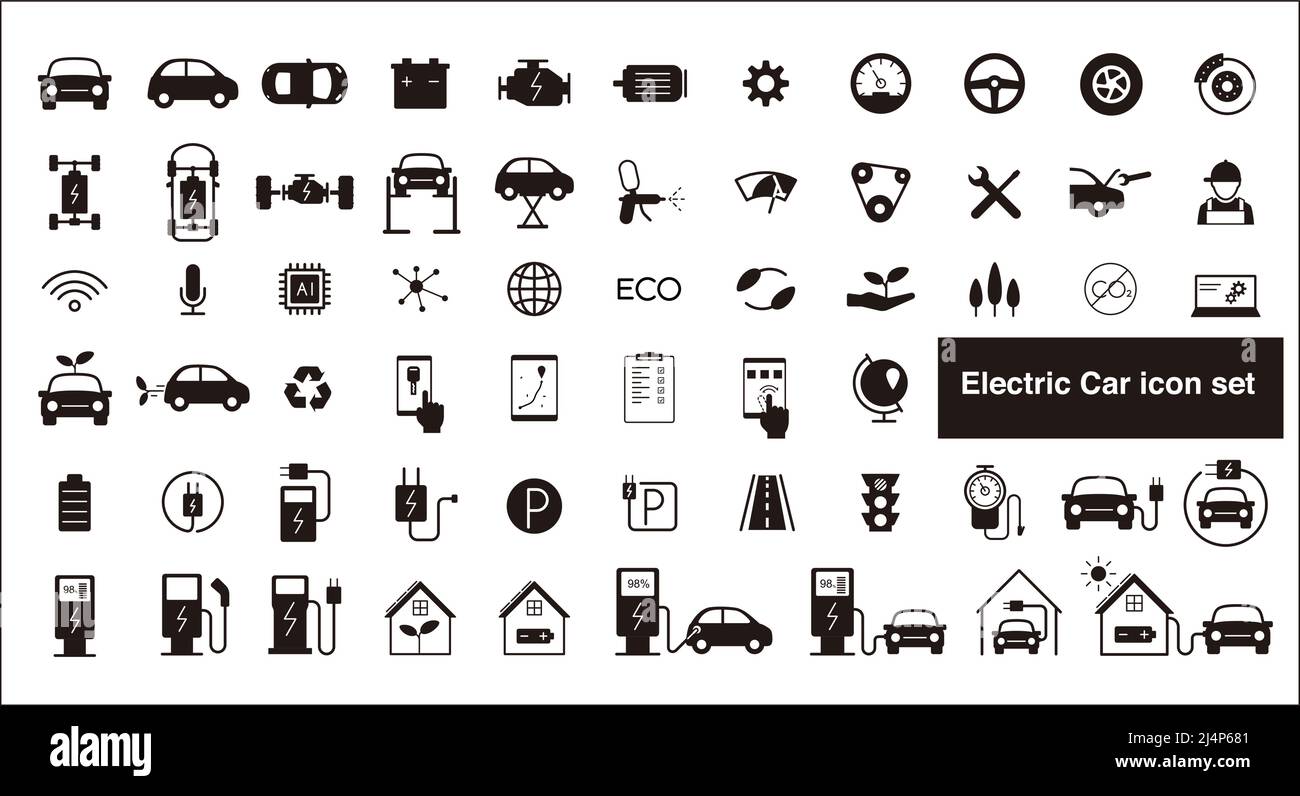 Set di icone per auto elettriche e auto a guida autonoma Illustrazione Vettoriale