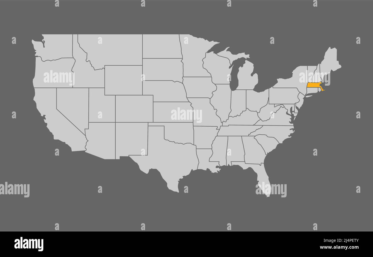 Mappa degli Stati Uniti con Highlight del Massachusetts Illustrazione Vettoriale