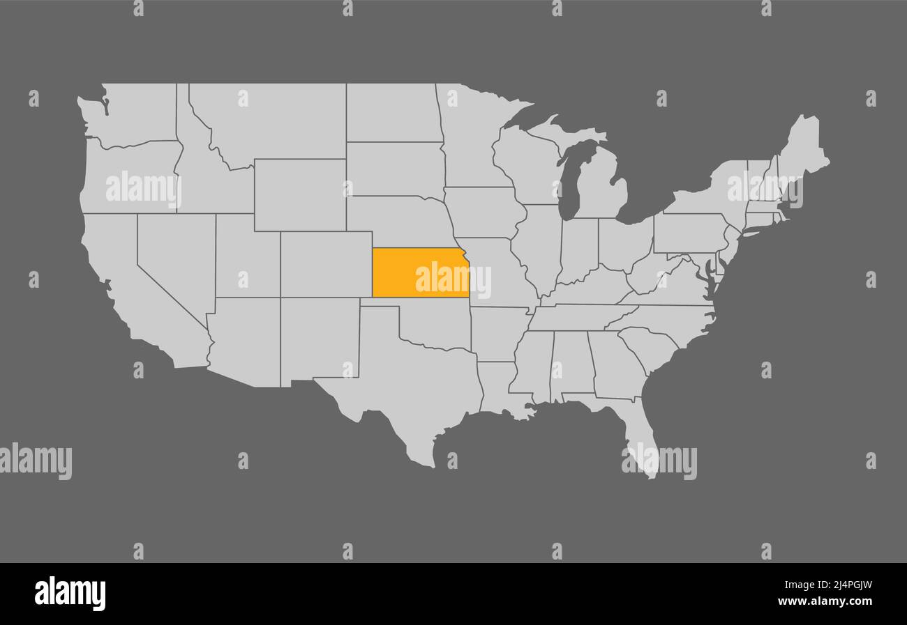 Mappa degli Stati Uniti con Kansas Highlight Illustrazione Vettoriale