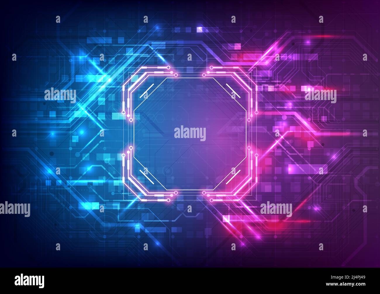Background astratto di hardware e software. Scheda a circuito stampato, processore chip, scheda madre e programmatore di codice. Ingegnere informatico hi-tech. Pixel schermo e. Illustrazione Vettoriale
