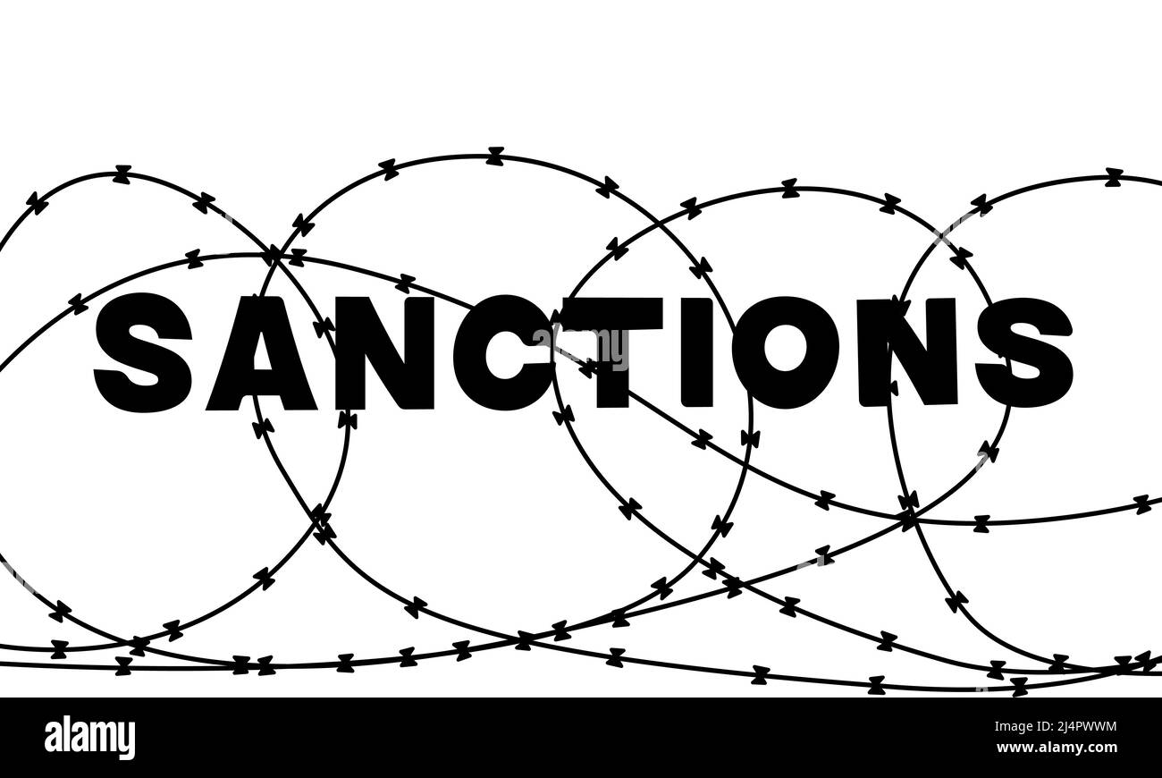Sanzioni economiche modello orizzontale di progettazione per i media. Immagine verticale con filo spinato, diritto internazionale punizione democratica, Europa, Stati Uniti. Illustrazione Vettoriale Sanzioni economiche modello orizzontale di progettazione per i media. Immagine verticale con filo spinato, diritto internazionale punizione democratica, Europa, Stati Uniti. Illustrazione Vettoriale